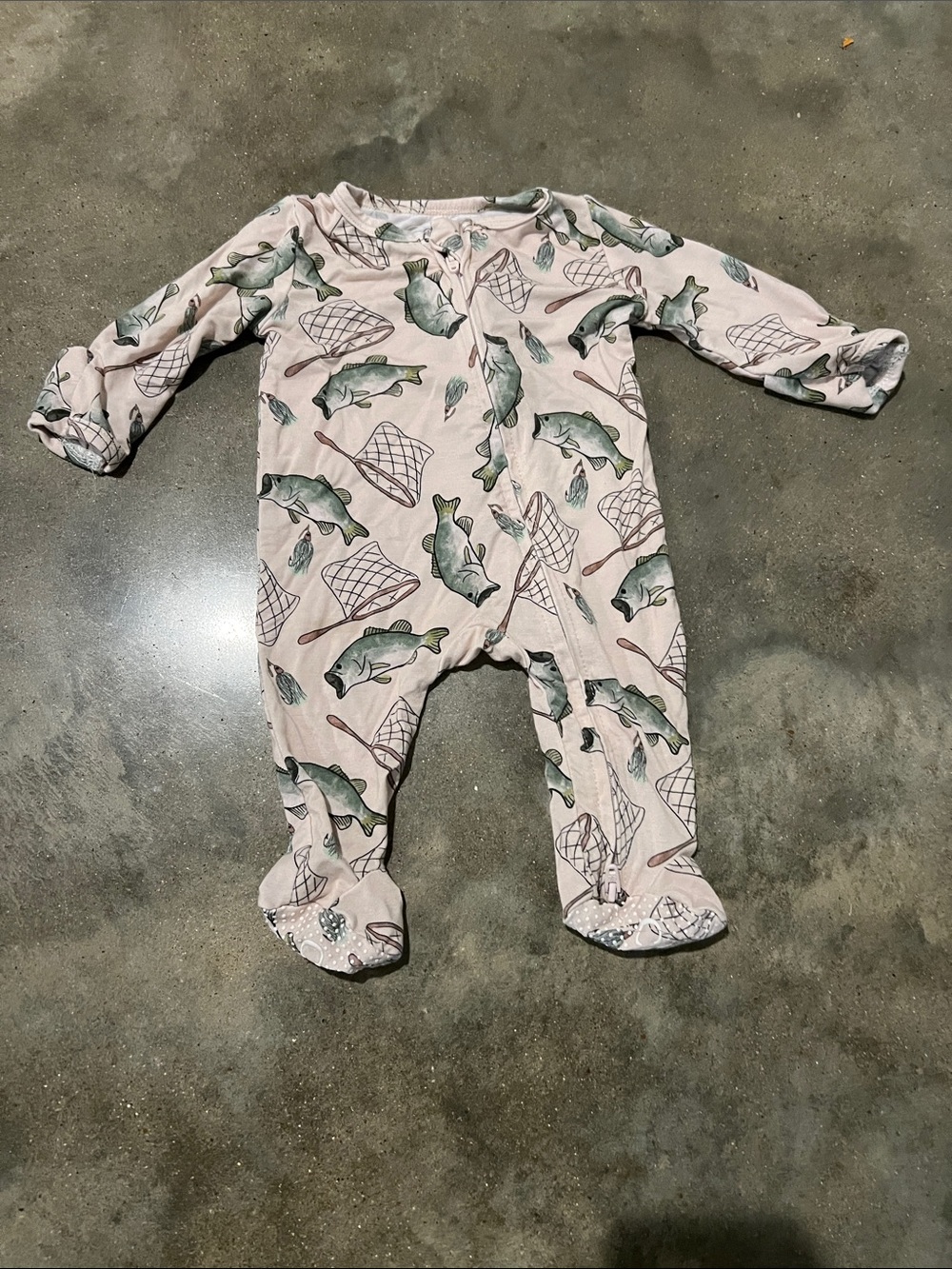 Caden Lane Beige Footie with Green Fish & Nets